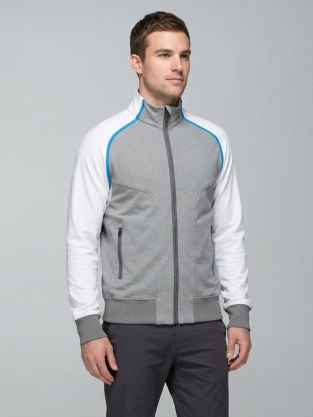 Lululemon Vintage Track Jacket in Heathered Grey / White / Blue